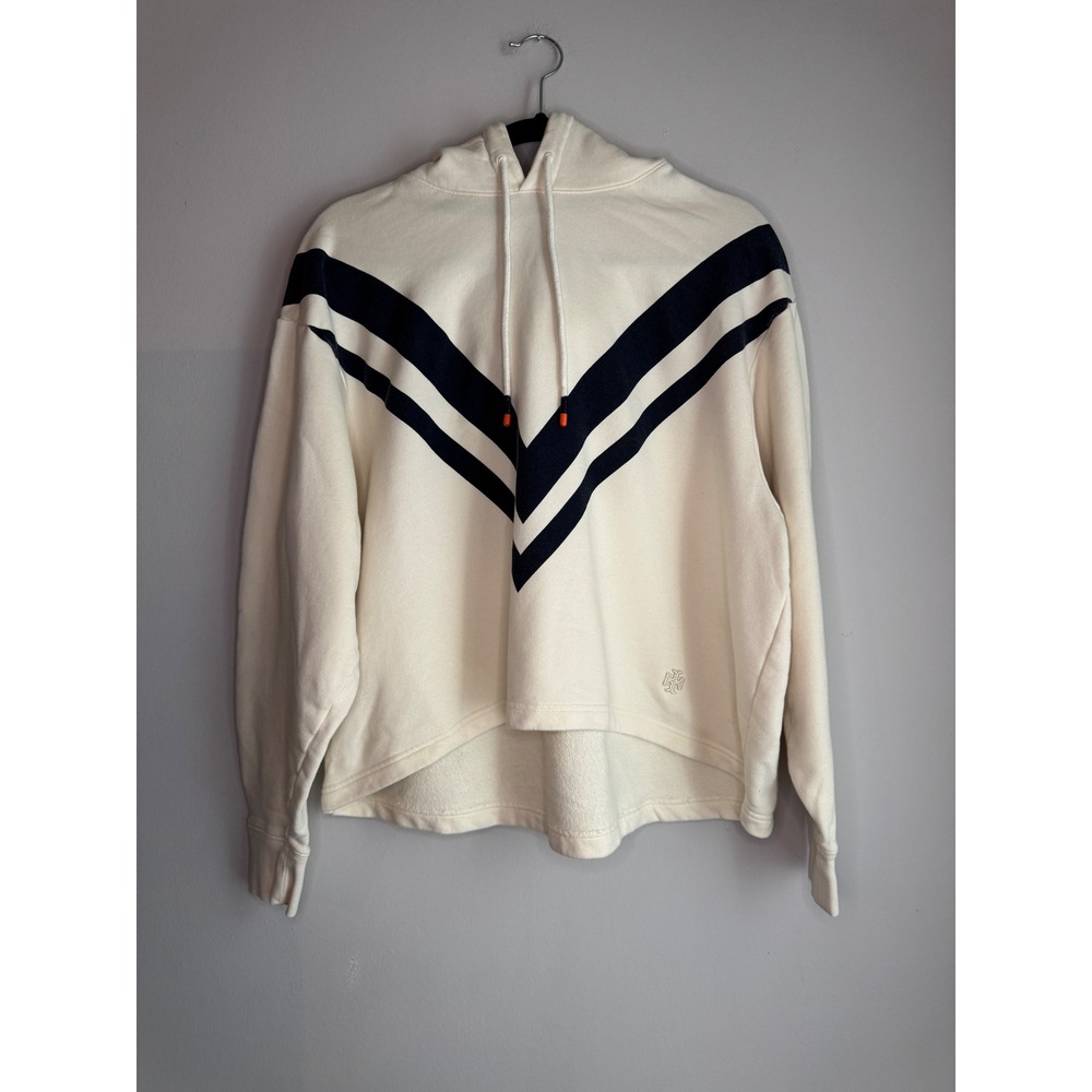 Tory Sport Ivory Navy Chevron French Terry Cropped Hoodie Medium